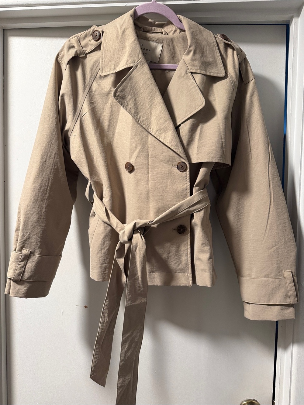 Classic Women's Beige Short Trench Coat Jacket with Belt